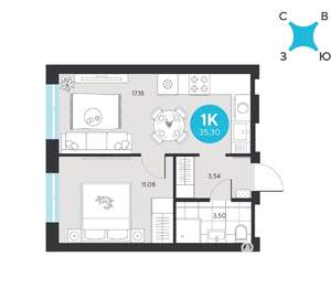 1-к квартира, вторичка, 35м2, 3/22 этаж