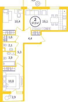 2-к квартира, вторичка, 61м2, 4/8 этаж