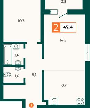 2-к квартира, вторичка, 49м2, 24/26 этаж