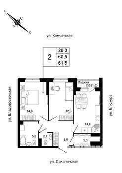 2-к квартира, строящийся дом, 62м2, 12/24 этаж