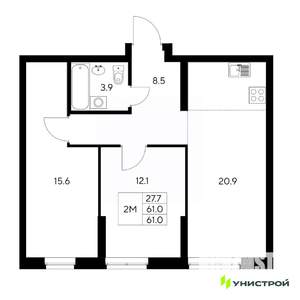 2-к квартира, вторичка, 61м2, 2/31 этаж