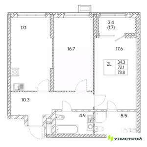 2-к квартира, вторичка, 74м2, 9/31 этаж