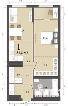 1-к квартира, строящийся дом, 54м2, 10/23 этаж