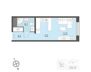 Студия квартира, вторичка, 26м2, 15/25 этаж