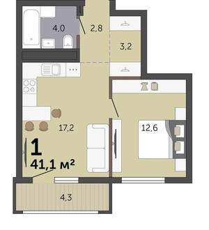 1-к квартира, вторичка, 41м2, 19/19 этаж
