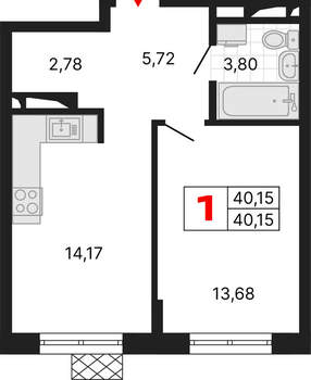 1-к квартира, вторичка, 40м2, 10/25 этаж