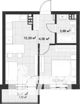 1-к квартира, вторичка, 34м2, 15/19 этаж