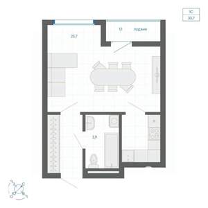 Студия квартира, строящийся дом, 31м2, 15/32 этаж