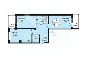 2-к квартира, вторичка, 67м2, 5/14 этаж