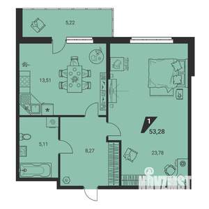 1-к квартира, вторичка, 53м2, 2/25 этаж