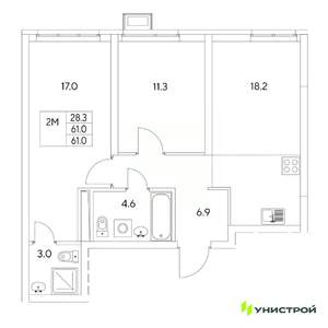 2-к квартира, вторичка, 61м2, 3/31 этаж