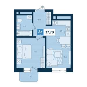 2-к квартира, строящийся дом, 38м2, 20/29 этаж