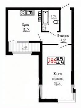 1-к квартира, строящийся дом, 45м2, 22/27 этаж