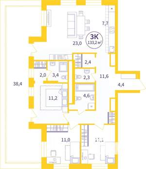 3-к квартира, сданный дом, 106м2, 7/8 этаж