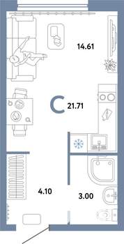 Студия квартира, строящийся дом, 22м2, 18/24 этаж