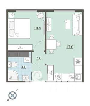 1-к квартира, вторичка, 35м2, 15/24 этаж