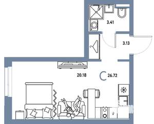 Студия квартира, вторичка, 27м2, 20/24 этаж