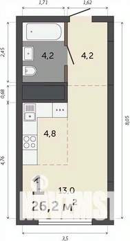 Студия квартира, вторичка, 26м2, 29/30 этаж