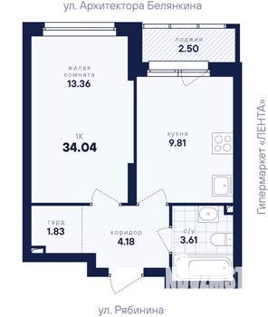 1-к квартира, вторичка, 34м2, 3/26 этаж