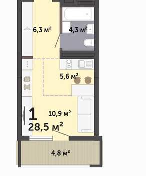 Студия квартира, вторичка, 29м2, 8/19 этаж