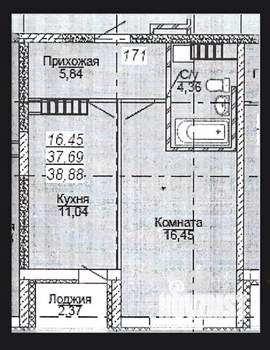 1-к квартира, вторичка, 38м2, 18/25 этаж