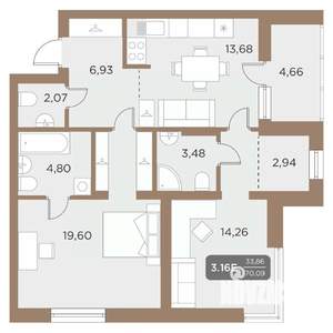 3-к квартира, вторичка, 70м2, 20/24 этаж
