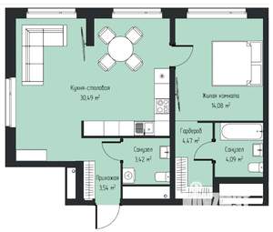 2-к квартира, строящийся дом, 60м2, 28/28 этаж