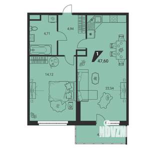 2-к квартира, вторичка, 48м2, 12/25 этаж