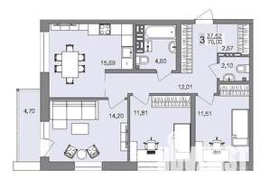 3-к квартира, вторичка, 75м2, 13/25 этаж