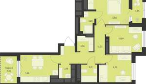 3-к квартира, строящийся дом, 70м2, 21/22 этаж