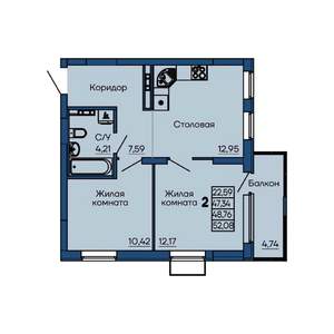 2-к квартира, вторичка, 49м2, 7/13 этаж