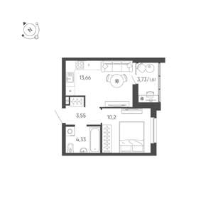 1-к квартира, строящийся дом, 34м2, 13/24 этаж