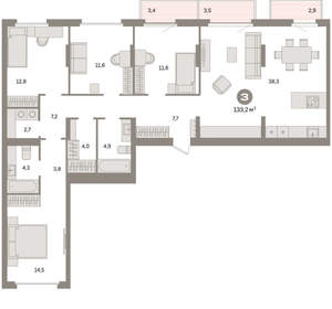 4-к квартира, вторичка, 133м2, 2/9 этаж