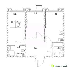 2-к квартира, вторичка, 59м2, 7/31 этаж