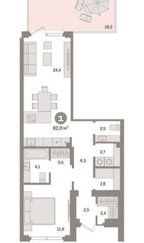 1-к квартира, вторичка, 82м2, 1/9 этаж