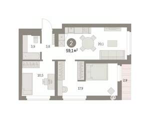2-к квартира, вторичка, 59м2, 2/9 этаж