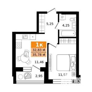 1-к квартира, строящийся дом, 36м2, 6/23 этаж