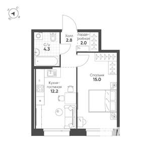 1-к квартира, строящийся дом, 36м2, 7/16 этаж