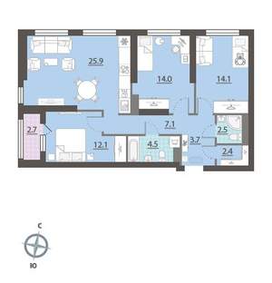3-к квартира, вторичка, 88м2, 18/32 этаж