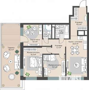 3-к квартира, строящийся дом, 97м2, 3/30 этаж