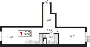 1-к квартира, вторичка, 52м2, 4/25 этаж