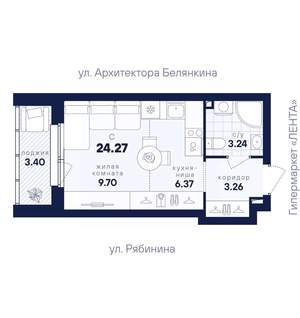 Студия квартира, вторичка, 24м2, 3/26 этаж
