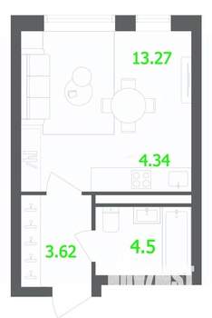 Студия квартира, сданный дом, 26м2, 5/12 этаж