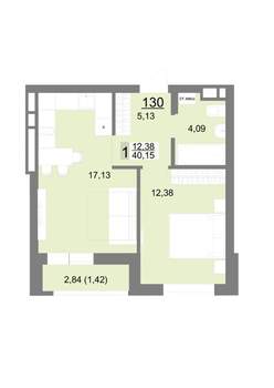 1-к квартира, строящийся дом, 40м2, 15/22 этаж