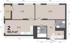 2-к квартира, вторичка, 60м2, 14/19 этаж