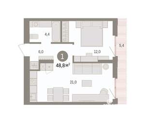 1-к квартира, вторичка, 49м2, 4/16 этаж