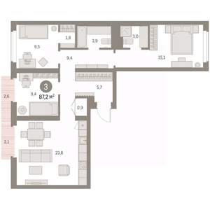 3-к квартира, вторичка, 87м2, 5/9 этаж