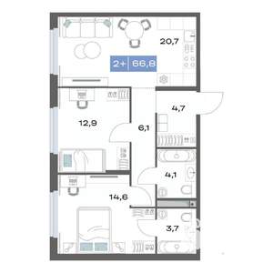 2-к квартира, строящийся дом, 67м2, 3/17 этаж