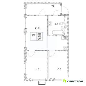 2-к квартира, вторичка, 58м2, 18/31 этаж