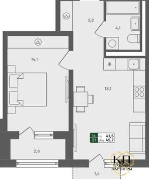 1-к квартира, строящийся дом, 46м2, 2/4 этаж